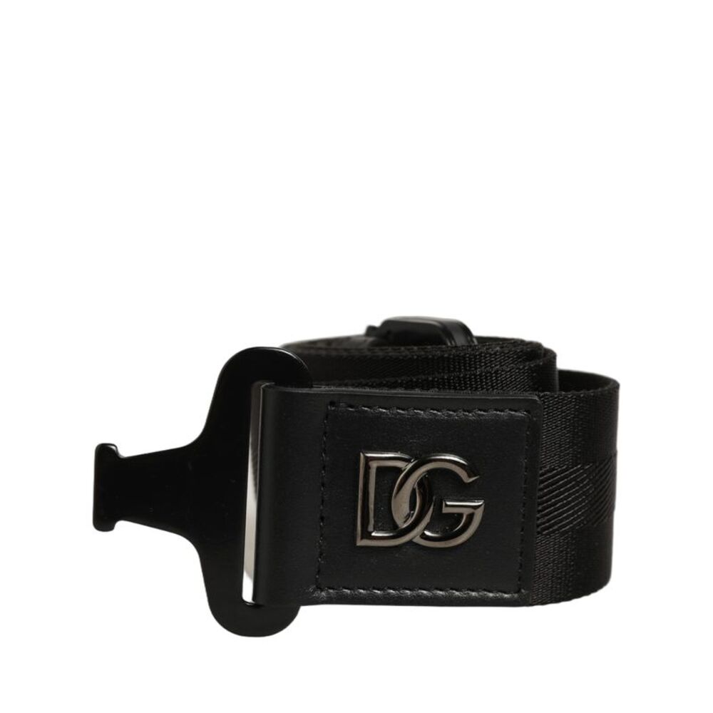 Dolce & Gabbana Men Black Fabric Strap Logo Metal Buckle Men's Belt